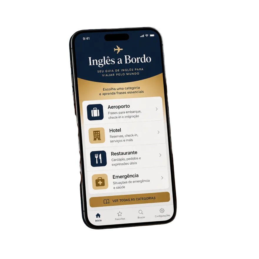 Mockup do app Inglês a Bordo em um smartphone